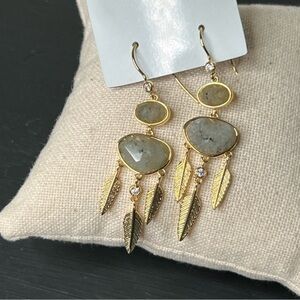 Tai Gold Feather Drop Earrings NWT